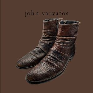 John Varvatos Distressed Brown Leather Boots